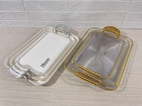 Plateau de Service de Luxe Rectangulaire, Design Doré, 3 Pièces, Style Nordique, en Plastique Biodégradable, Vente en Gros