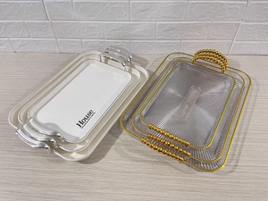 Bandeja de Servir de Plástico Biodegradable de Estilo Nórdico, Diseño Rectangular de Lujo para Platos, 3 Piezas, Dorada, Venta al por Mayor - Product Image 3
