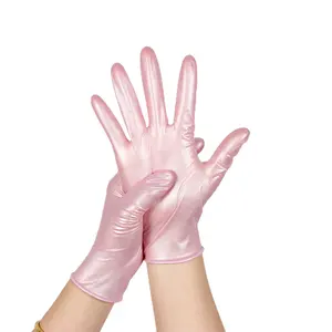 热粉色无粉微弯曲防护手套一次性乳胶手套高品质考试手套关特斯·德·尼特罗