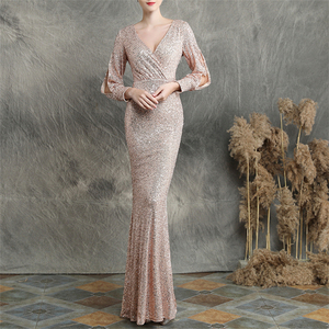 Robe de mariage en queue de poisson à sequins et à manches longues pour femmes 2025 - Product Image 3