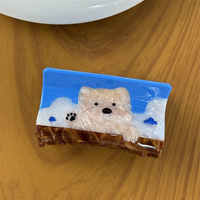 Pince à cheveux griffe de requin 8 cm en acétate, motif chiot de dessin animé, assortiment de couleurs, style mignon et quotidien