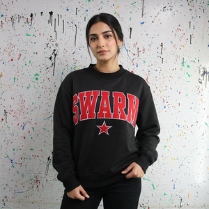 SWARM BLACK Sweat à capuche zippé d'hiver 100% Coton avec broderie appliquée, respirant, séchage rapide, style urbain vintage, fils fins - Product Image 1