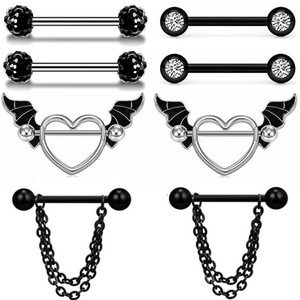 YICAI 5 Style coeur chaîne gland <span class=keywords><strong>Nipplering</strong></span> pour les femmes droite langue anneaux haltère en acier inoxydable 316L mamelon Piercing bijoux - Product Image 6