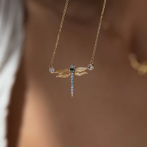 <span class=keywords><strong>Dragonfly</strong></span> kalung emas kuning personalisasi kalung pesona untuk membuat perhiasan perak kalung 925 Non noda berlapis liontin - Product Image 4