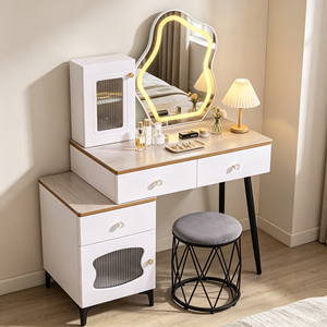Modern Makeup Vanity <b>With</b> Lighted Mirror <b>Storage</b> Drawers Bedroom <b>Dressing</b> <b>Table</b> <b>With</b> Stool - Product Image 1