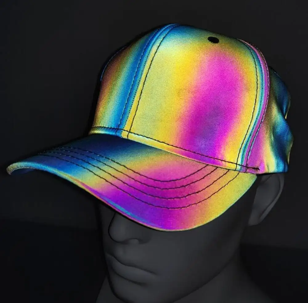 Logo personalizzato Colorato Arcobaleno Luminoso Riflettente Cappello Della Protezione di Sport 6 Pannello Berretto Da Baseball