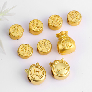 ลูกปัดทองคำแบบจีนโบราณลายอักษรมงคลแห่งความสงบสุข โชคลาภ สำหรับทำสร้อยข้อมือ สร้อยคอ และเครื่องประดับ DIY จาก Lisheng Jewelry - Product Image 3