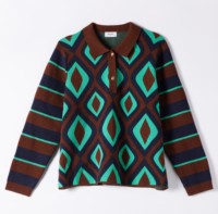 Pull en maille jacquard géométrique rétro pour femme, à rayures, manches longues, style vintage, en maille douce mélangée