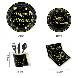 Juego de vajilla de fiesta de cumpleaños para adultos desechable Gradual <span class=keywords><strong>Happy</strong></span> Retirement incluye plato de papel taza tejido decoraciones de mesa elegantes - Product Image 2