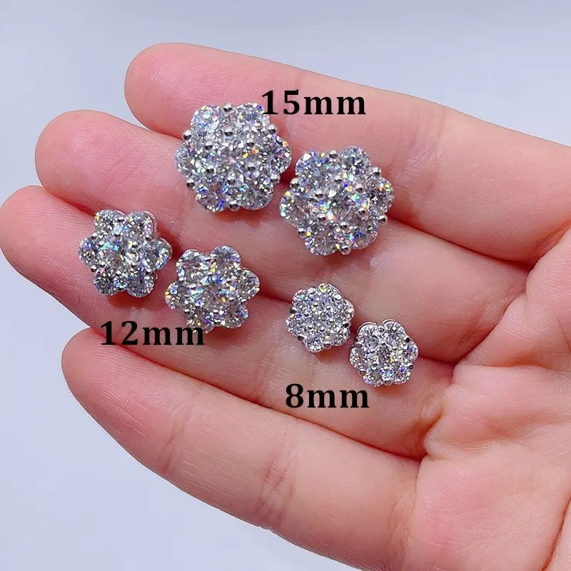 drop shipping mens iced out hip hop sterling silver 925 screw back moissanite cluster earrings