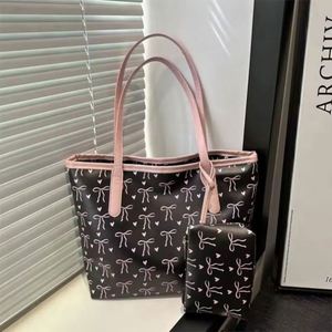 THK0524 Nuevo Conjunto de Bolsos Grandes Tipo Tote con Lazo Estampado, a la Moda, para Mujer, Bolsos de Hombro con Cadenas, Cierre Único, Poliéster - Product Image 4