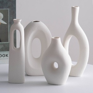 <span class=keywords><strong>Vase</strong></span> en céramique blanc minimaliste géométrique moderne en porcelaine, style nordique, pour décoration de table, idéal pour mariage - Product Image 2