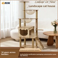 Arbre à chat tout-en-un avec lit et griffoir, gain de place, en panneau de densité (non-bois massif), style épuré, modèle T4, pour usage domestique, emballage carton