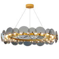 Lustre rond en verre artistique et fer, finition or, style nordique de luxe, avec double température de couleur, pour usage intérieur dans les maisons, villas et hôtels