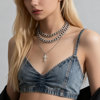 3 pcs/Set Chaînes épaisses en couches séparables avec pendentif croix Collier pour femmes Trendy Lady Daily Accessories Neck Fashion Jewelry