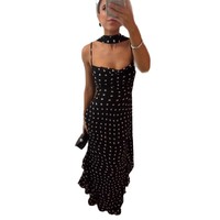 Lonsure Y2295 Nouvelle Robe d'été haut de gamme sans manches à pois avec col foulard et bords à volants
