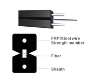 Kabel Drop FTTH Kustom 1 2 4 Core G657A, Harga Pabrik OEM GJYXCH Kabel Serat Optik Dalam Ruangan dengan Kawat Baja 1.0mm LSZH 1KM