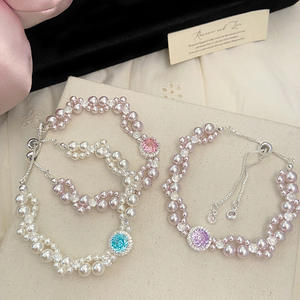 <span class=keywords><strong>Pulsera</strong></span> de hierro galvanizado con cordón, estilo francés, de doble capa, con diseño de rosa Manta retorcida, microincrustaciones de circonita, para mujer, totalmente incrustada - Product Image 1