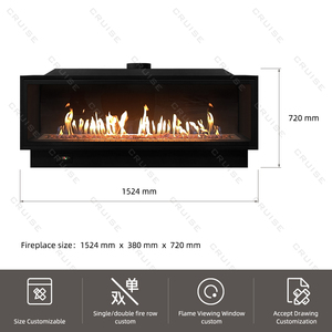 Crociera contemporanea 1524x380mm presa diretta in acciaio soggiorno interno 60 pollici telecomando camino a Gas naturale - Product Image 5