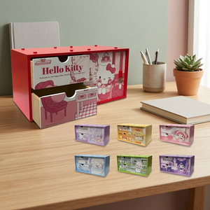 Organisateur de bureau en bois rectangulaire imprimé sur mesure, design bloc dessin animé, 3 couches, durable, rose, classique, 10 kg - Product Image 2