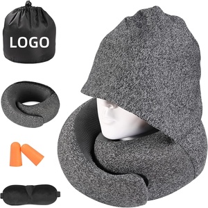 Almohada de Viaje con Capucha y Espuma Viscoelástica para Avión - Almohada de Privacidad con Soporte Cervical de 360 Grados, Antifaz y Tapones para los Oídos - Product Image 2