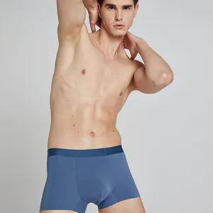 Mannen Effen Kleur Zijden Ondergoed Slipje Boxer Briefs Met Elastische Band