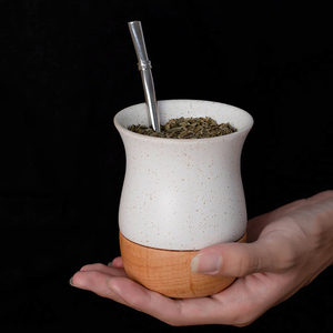 Custom Yerba Mate <b>Cup</b> <b>Ceramic</b> Espresso <b>Cup</b> Argentina Gourd Tea <b>Cup</b> with Wood Base - Product Image 4
