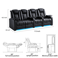 Canapé inclinable quatre places pour home cinéma, extensible, en cuir véritable, avec mousse à mémoire de forme, éclairage d'ambiance, table-bac, inclinable électrique pour le jeu