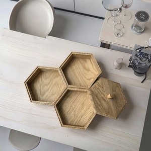Gỗ sồi tự nhiên ba mảnh Bộ hộp lưu trữ đồ ăn nhẹ hình lục giác để lưu trữ thực phẩm của các loại hạt đường thực phẩm khác - Product Image 4