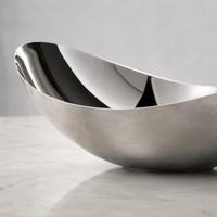KINNO Bol à fruits ovale de luxe moderne et durable en acier inoxydable, plateau de service incurvé en métal pour fêtes, tables à manger et cuisines