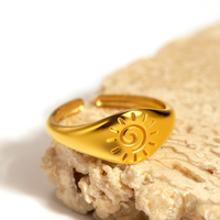 Bague Vintage Rétro Symbole Soleil Ouvert en Acier Inoxydable Plaqué Or et Argent avec Pierre Naturelle, Étanche, Bijou pour Femme, Cadeau de Mariage