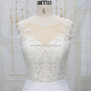 <span class=keywords><strong>Vestidos</strong></span> de novia modernos de una línea de gasa hermosa <span class=keywords><strong>playa</strong></span> con encaje hasta el suelo tren capilla - Product Image 2