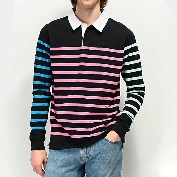 Striped rugby polo shirt wholesale polo neck long sleeve men t shirt 100% cotton