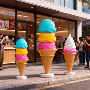 Sculpture de cône de crème glacée personnalisée, colorée et écologique pour l'affichage extérieur des magasins de crème glacée, en fibre de verre brillante pour l'entrée des magasins - Product Image 2