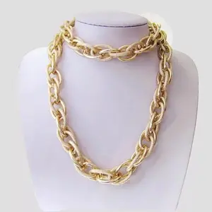 Cadena de aluminio cubana para joyería, collar de oro, cadena de eslabones doble gruesa, accesorios para ropa DIY, componentes de joyería