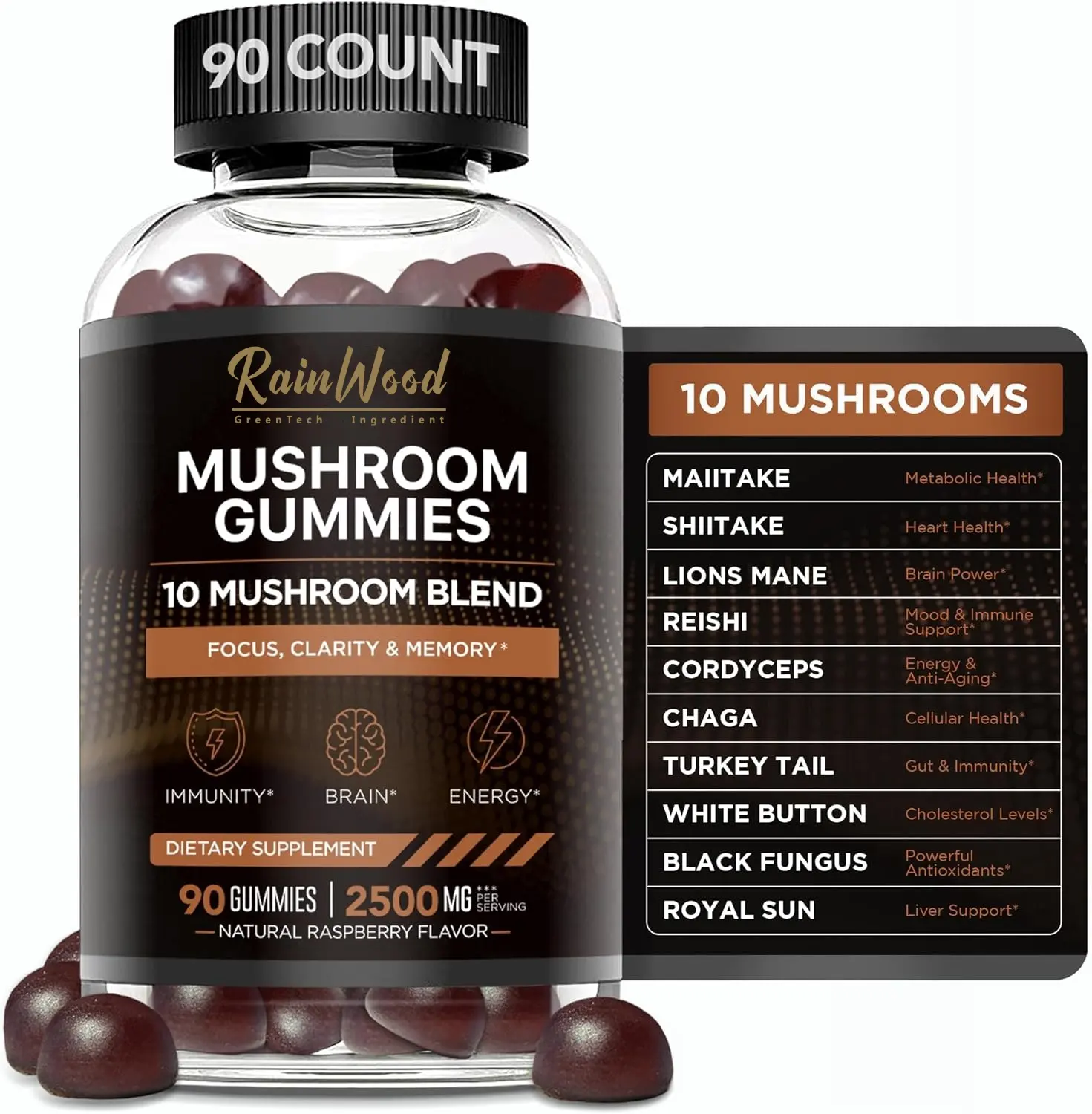 Rainwood jamur Gummies Label pribadi jamur Gummy kemasan jamur Gummies