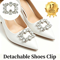Clips de chaussures détachables en strass en forme de cœur carré, décorations de talons pour mariée et mariage