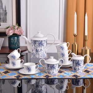 ชุดกาแฟและชาโบนไชน่าสีน้ำเงินคลาสสิกเรียบง่าย 15 ชิ้น รุ่นโปรโมชั่น - Product Image 1