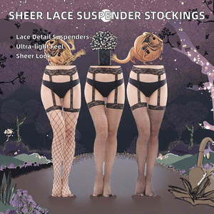 ชุดถุงน่องตาข่ายแบบเซ็กซี่ โปร่งใส ผ้ายืดสแปนเด็กซ์ถักทอ  แบบชิ้นเดียว พร้อมสายรัดลูกไม้  มีไซส์ใหญ่ กลาง และเล็ก - Product Image 2