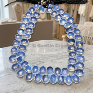 Cuentas Ovaladas de Cuarzo Opalita Azul Pulido, Estilo Bohemio de Lujo, Patrón Geométrico, Decoración para el Hogar, Collar - Product Image 3