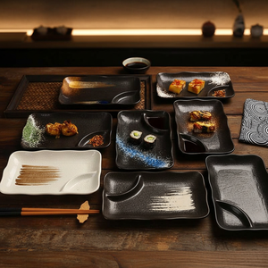 จานเซรามิคทรงสี่เหลี่ยมสไตล์ญี่ปุ่นเคลือบเงาสำหรับร้านอาหาร จานใส่เกี๊ยว ทนทาน ทำจากพอร์ซเลน เหมาะสำหรับซาชิมิ ซูชิ เป็นมิตรกับสิ่งแวดล้อม จานแบ่งใส่อาหารพร้อมช่องแบ่งสำหรับใส่น้ำส้มสายชู - Product Image 2