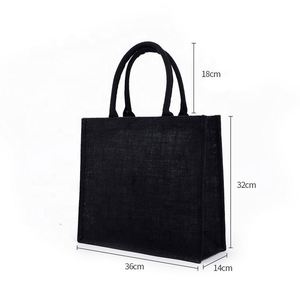 <b>Black</b> Burlap Material Shopping <b>Bag</b> Eco Friendly Shopper Jute Tote Gift <b>Bags</b> Custom Printed Logo - Product Image 2