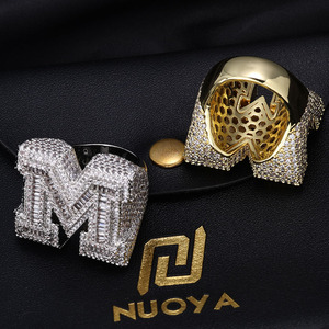 NUOYA Custom Shiny Diamond Jewelry <strong>Initial</strong> Letter Micro Pave Baguette Zircon White Gold Plated Iced Out 26 Letters Hip Hop <strong>Ring</strong> - Product Image 3