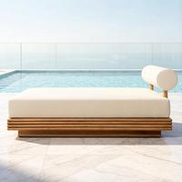 Chaise longue d'extérieur en teck durable, lit de piscine, design scandinave écologique, chaise de plage rembourrée imperméable, utilisation hôtelière