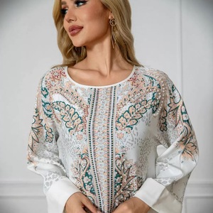 Magnifique Abaya Arabe Modeste et Respirante en Polyester Anti-Statique à Imprimé Floral, Robe de Mariage Perlée de Diamants, Style Musulman de Dubaï Islamique - Product Image 6