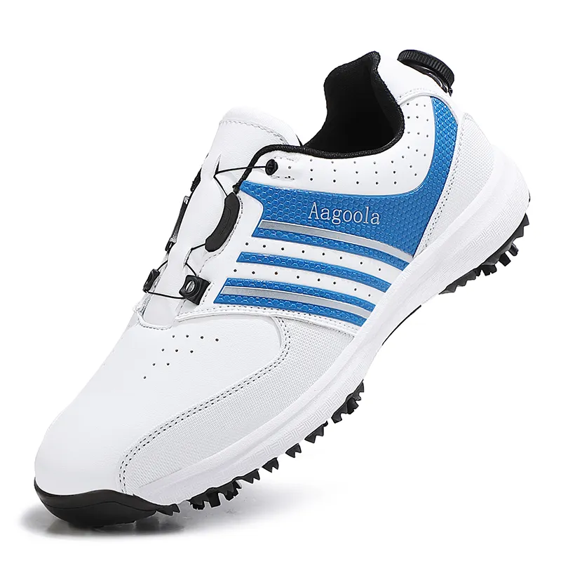 Обувь для игры в гольф шипы кожаные водонепроницаемые Гольф Женская обувь кроссовки большой размер 39-47; Теплые Нескользящие Studless кроссовки вращающийся пряжки на открытом воздухе обувь для игры в гольф