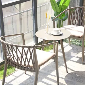 Sillas de comedor tejidas con cuerda, sillón de jardín de aluminio con cojín, muebles de exterior para balcón