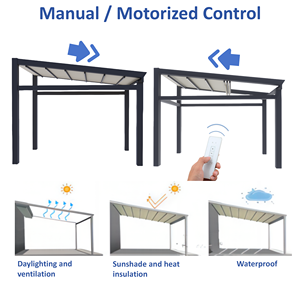 Pergola en aluminium imperméable avec toit rétractable en PVC, rideaux latéraux, commande à distance pour une protection extérieure complète - Product Image 3