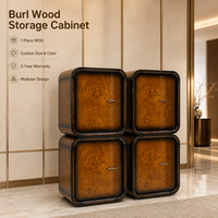 Armoire de rangement moderne de luxe en bois de burl, design modulaire arrondi avec poignées métalliques pour salon, hôtel, villa