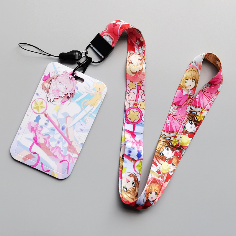 Custom Plastic Card Holder Lovely Cartoon Captor Sakura Card Case Satin Lanyards Bus ID Name Badge Card Cover Phone Lanyard Image 2